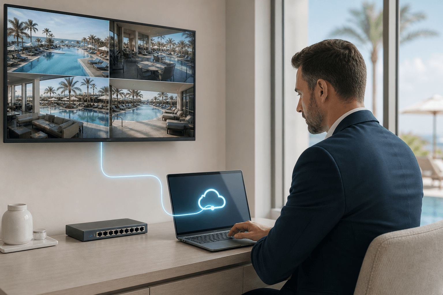 Hotel manager connecting existing pool cameras to a cloud safety platform